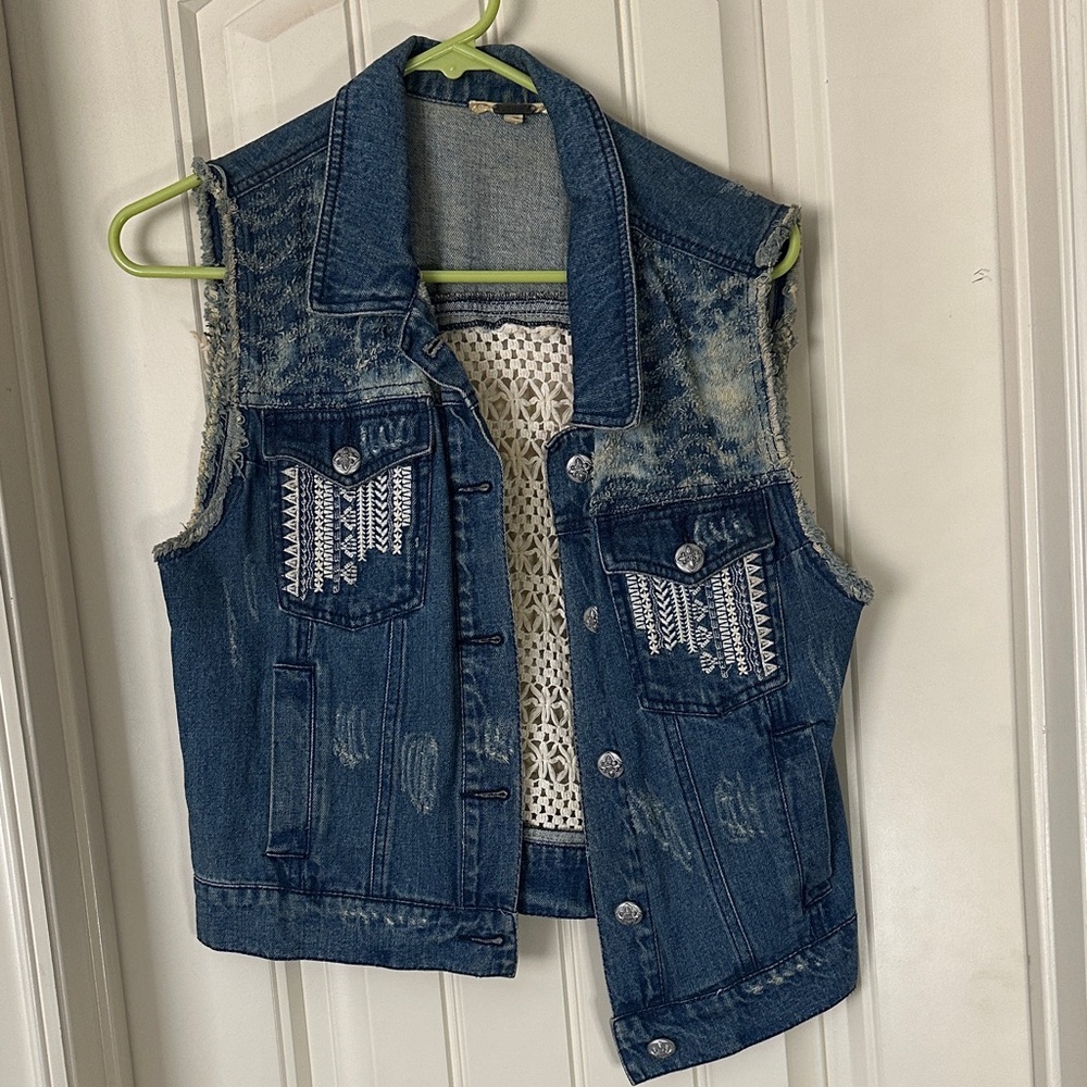 Miss Me Denim and Crochet Vest